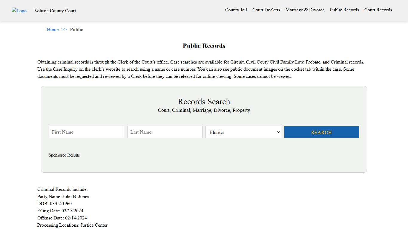 Public Records | Volusia County Court